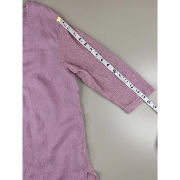 J Jill Love Linen Pintucked Tunic Blouse Top XL Pink 3/4 Sleeve Slits Cottage - Picture 9 of 14